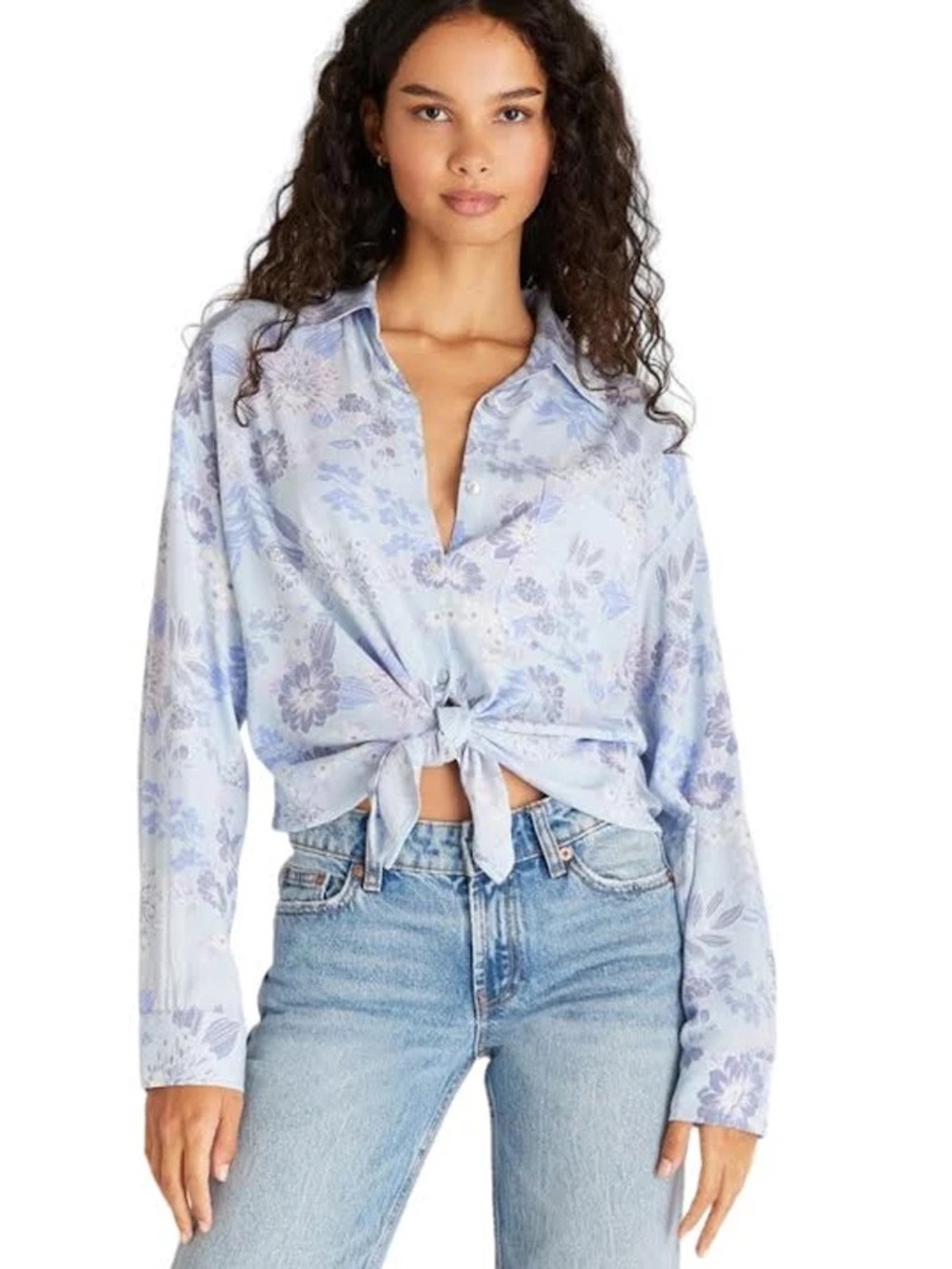 NWT Z Supply Ruby Floral Tie-Front Button Down Shirt - blue bird XL